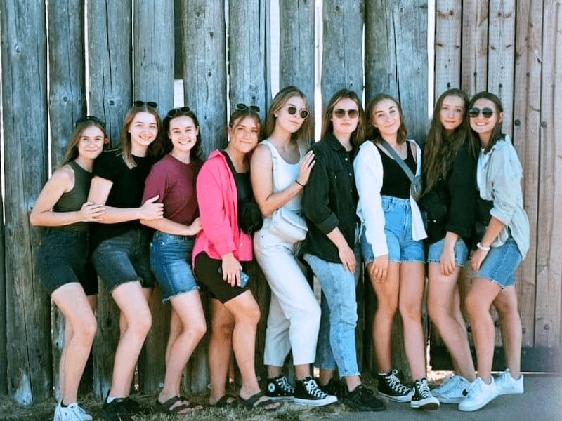 group of nine sorority women posing for a photo